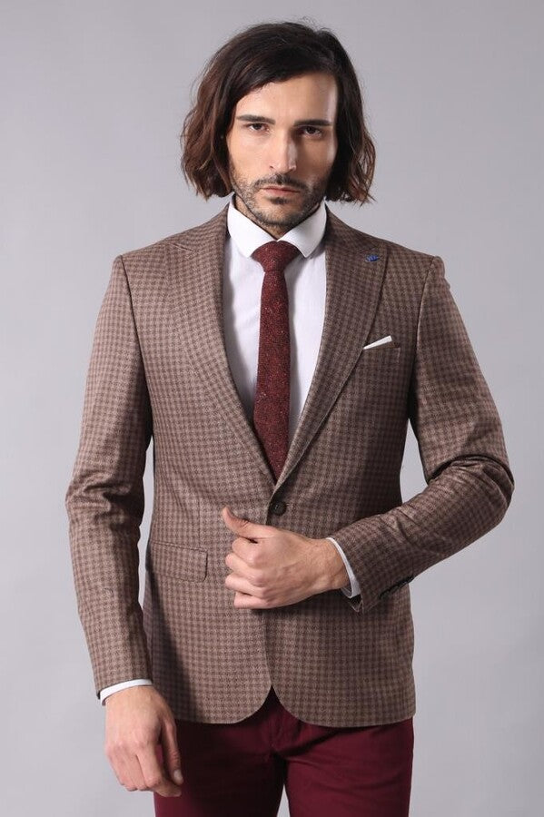 WSS Single Button Plaid Brown Blazer  - Lakewood