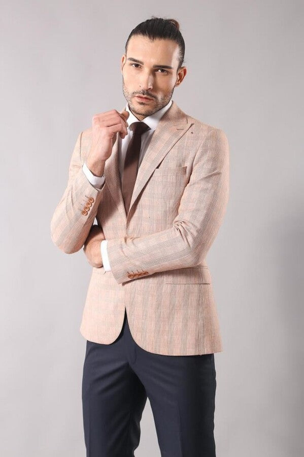 WSS Single Button Plaid Beige Blazer  - Basingstoke