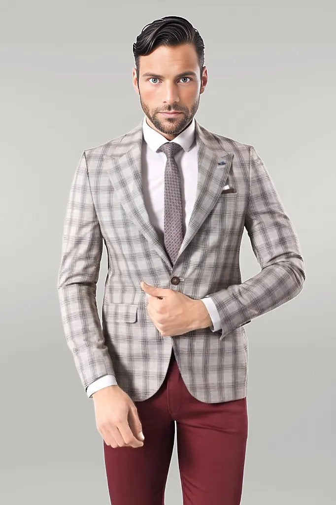 WSS Single Button Wide Pointed Collar Beige Blazer  - Singen
