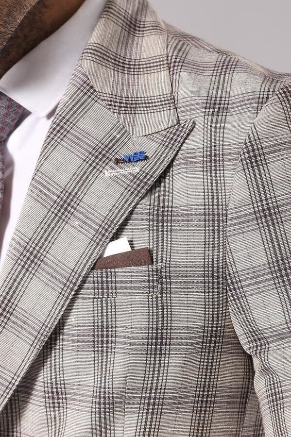 WSS Single Button Wide Pointed Collar Beige Blazer  - Singen