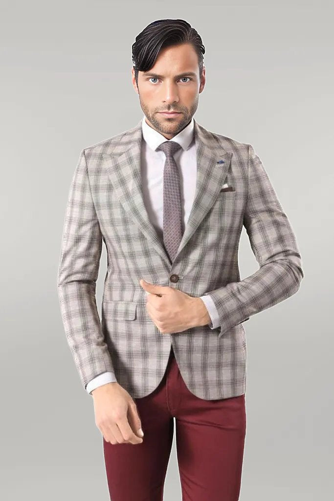 WSS Single Button Wide Pointed Collar Beige Blazer  - Singen