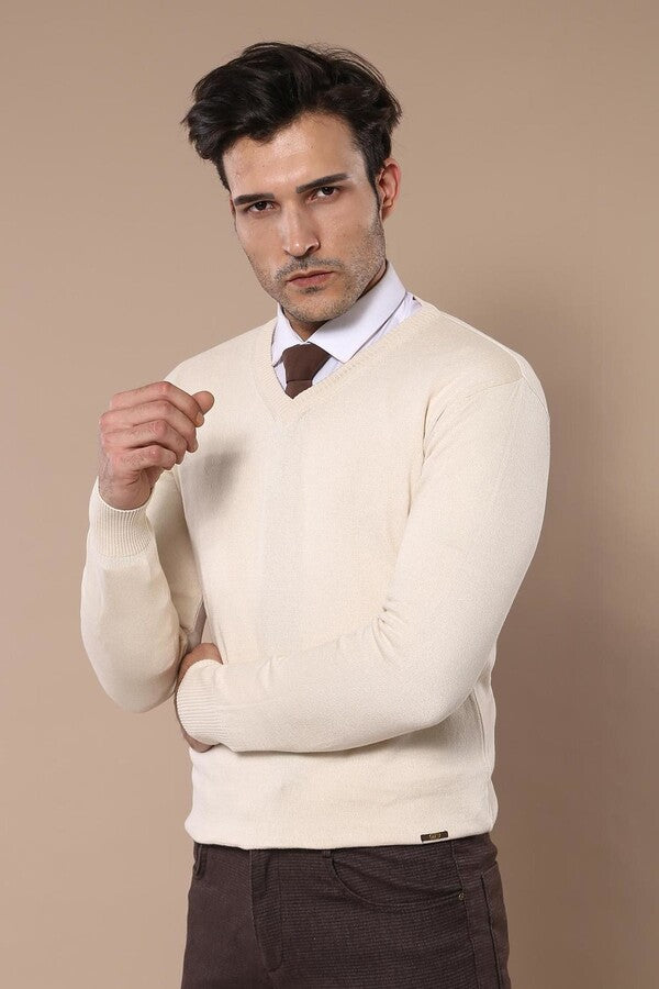 WSS V Neck Cream Sweater  - Harlingen