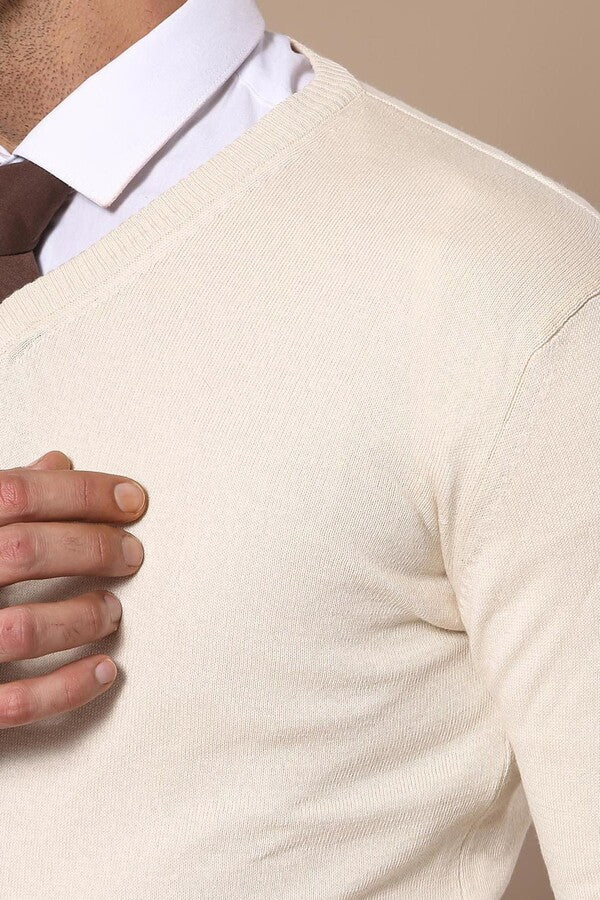 WSS V Neck Cream Sweater  - Harlingen