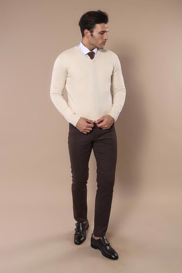 WSS V Neck Cream Sweater  - Harlingen