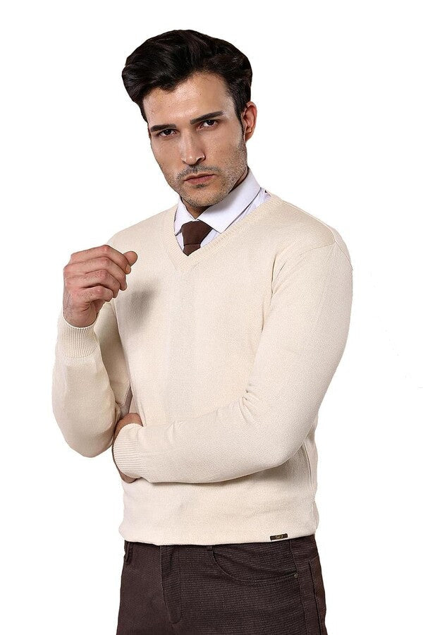WSS V Neck Cream Sweater  - Harlingen