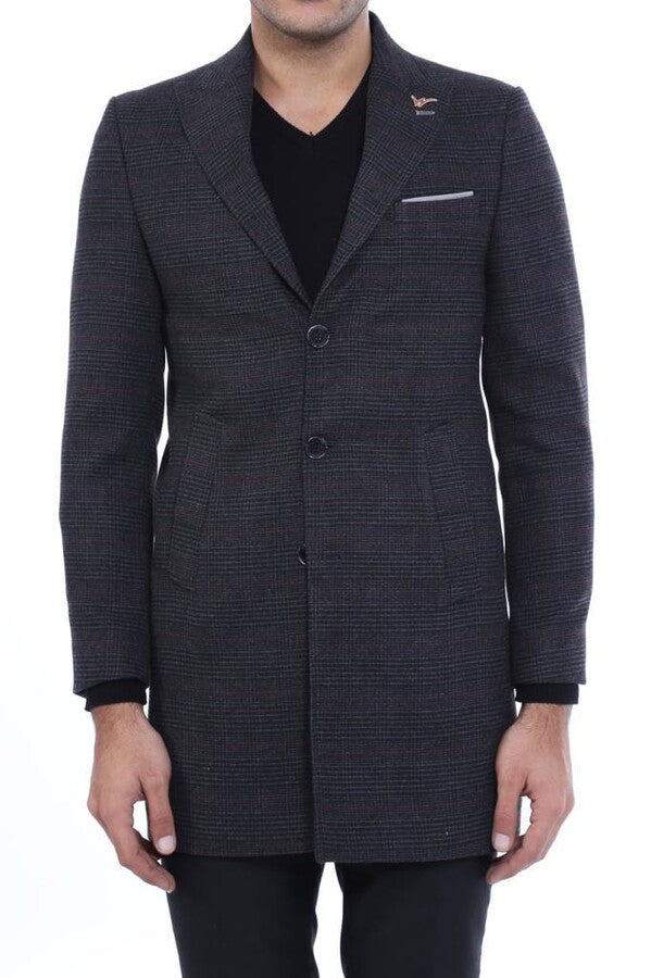 WSS Wide Pointed Collar Anthracitic Plaid Coat  - Timmins