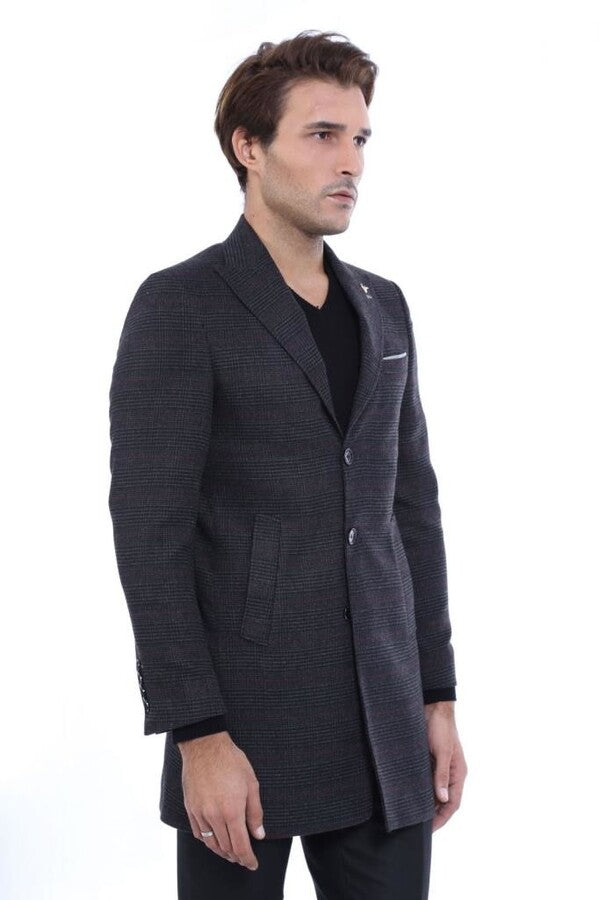 WSS Wide Pointed Collar Anthracitic Plaid Coat  - Timmins