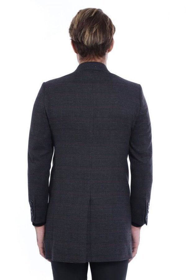 WSS Wide Pointed Collar Anthracitic Plaid Coat  - Timmins