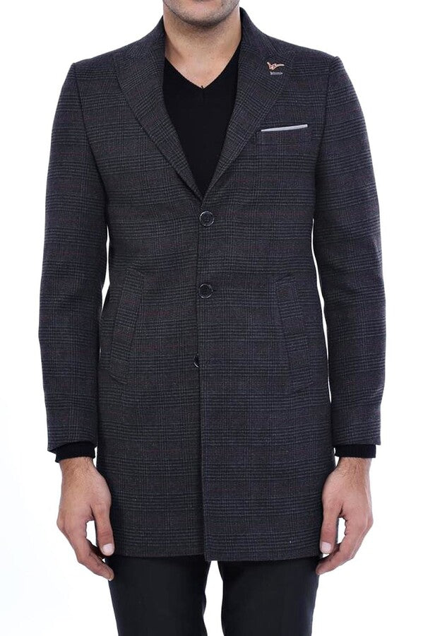 WSS Wide Pointed Collar Anthracitic Plaid Coat  - Timmins