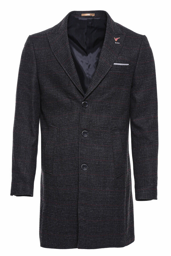 WSS Wide Pointed Collar Anthracitic Plaid Coat  - Timmins
