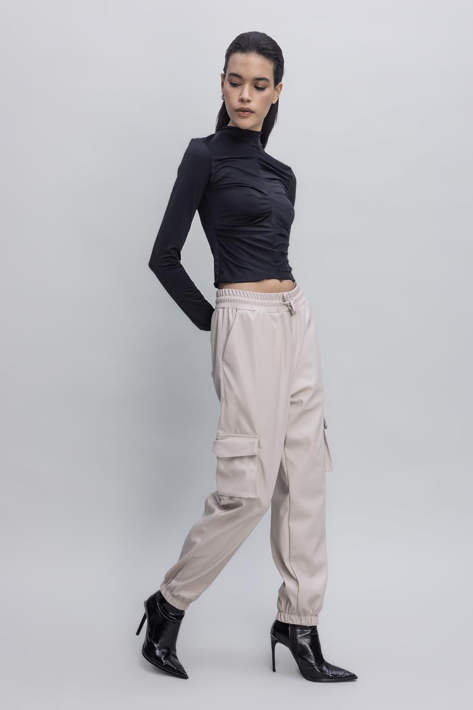 BSL Women Faux Leather Cargo Jogging Pants - Coeur dAlene