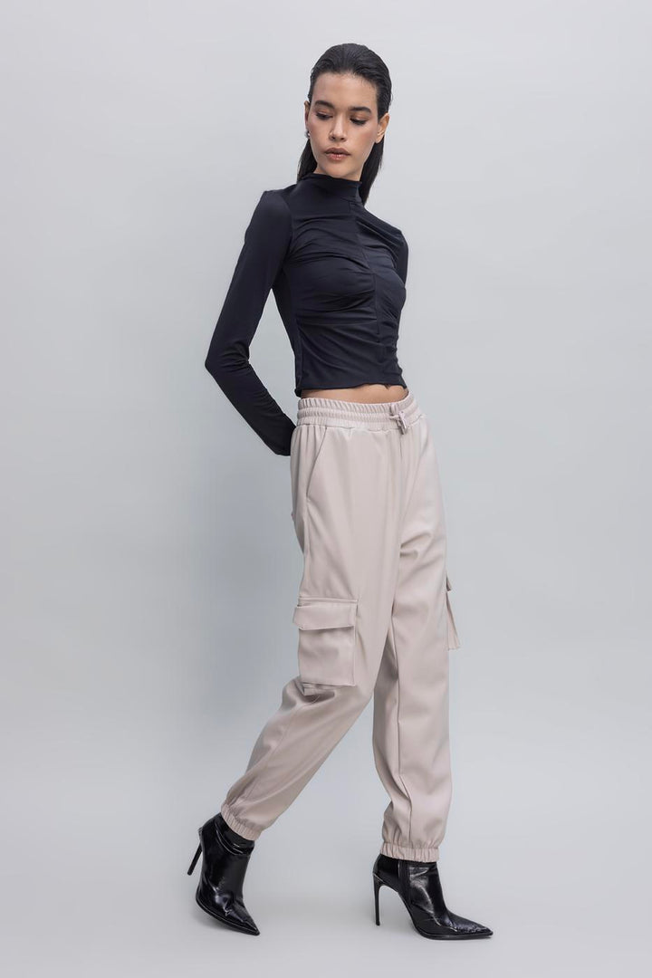BSL Women Faux Leather Cargo Jogging Pants - Coeur dAlene