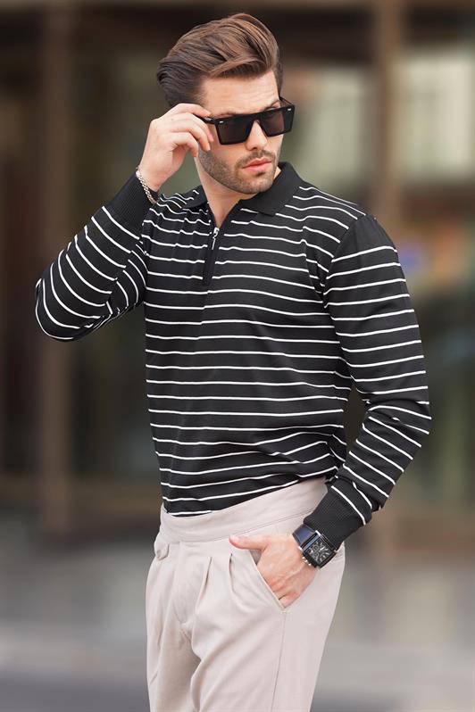 MDX Black Polo Neck Striped Zippered Knit Sweater 7243 - Clermont-Ferrand