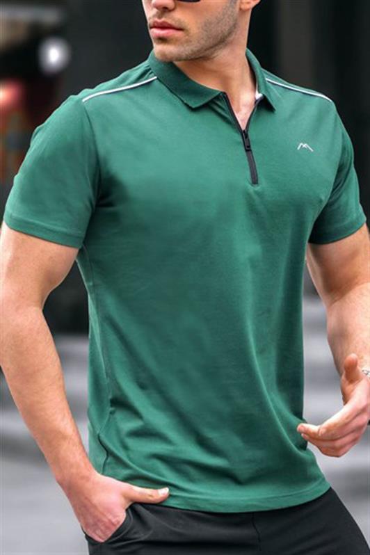 MDX Men's Dark Green Basic Zippered Polo Shirt 6076 - Springfield