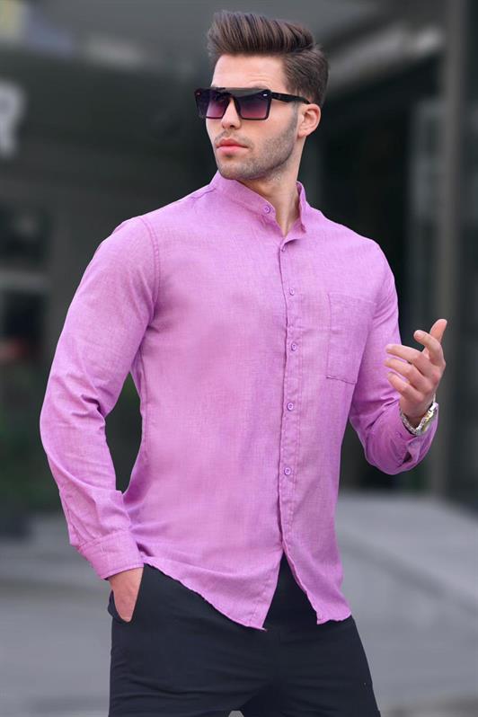 MDX Men's Purple Linen Plain Long Sleeve Shirt 5548 - Odessa