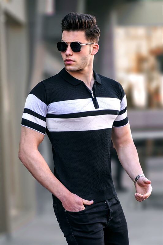 MDX Men's Black Polo Collar Zippered T-shirt 5730 - Bayamón