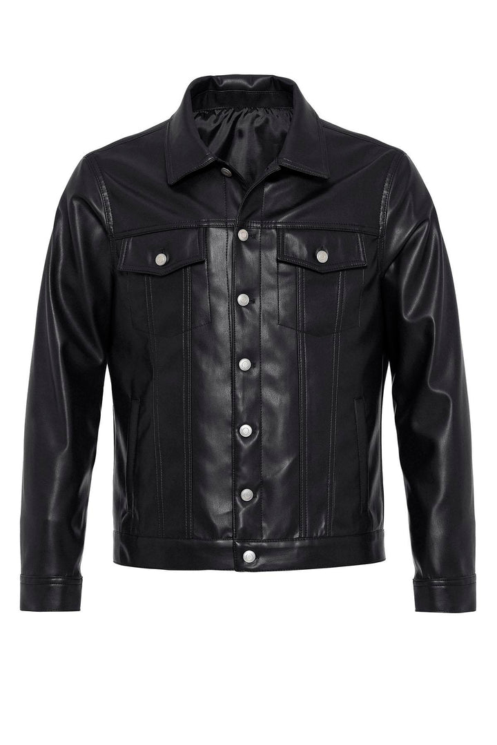 ANT Men's Slim Fit Button Closure Leather Coat - Wesley Chapel