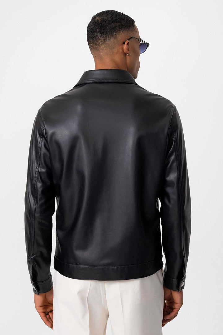 ANT Men's Slim Fit Button Closure Leather Coat - Wesley Chapel