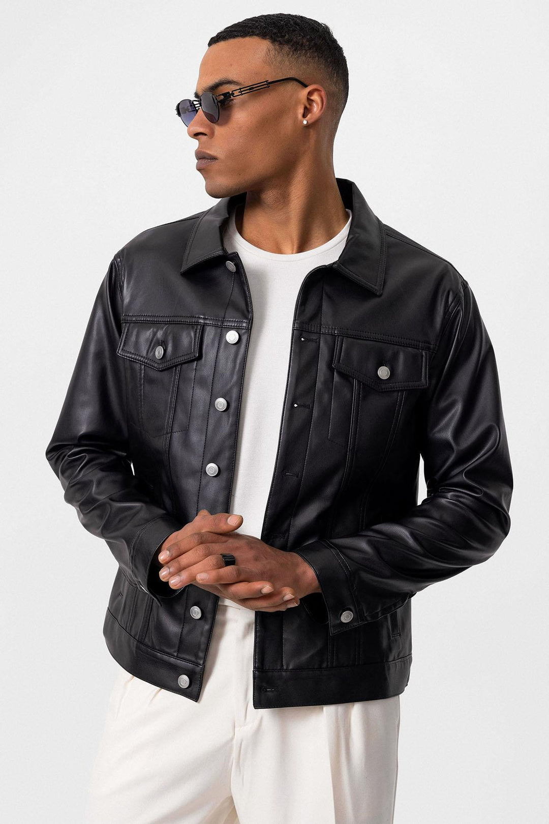ANT Men's Slim Fit Button Closure Leather Coat - Wesley Chapel