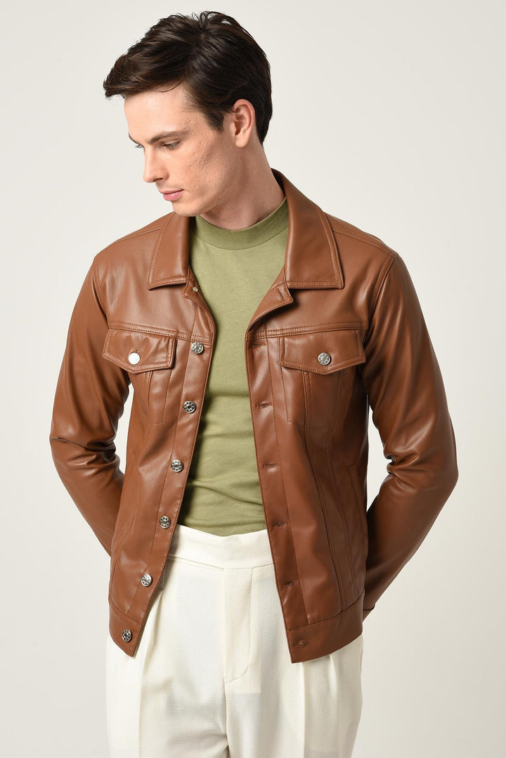 ANT Men's Slim Fit Button Closure Leather Coat - Slidell