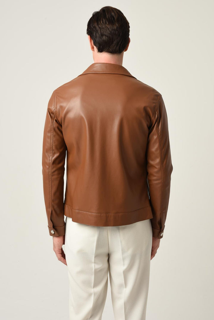ANT Men's Slim Fit Button Closure Leather Coat - Slidell