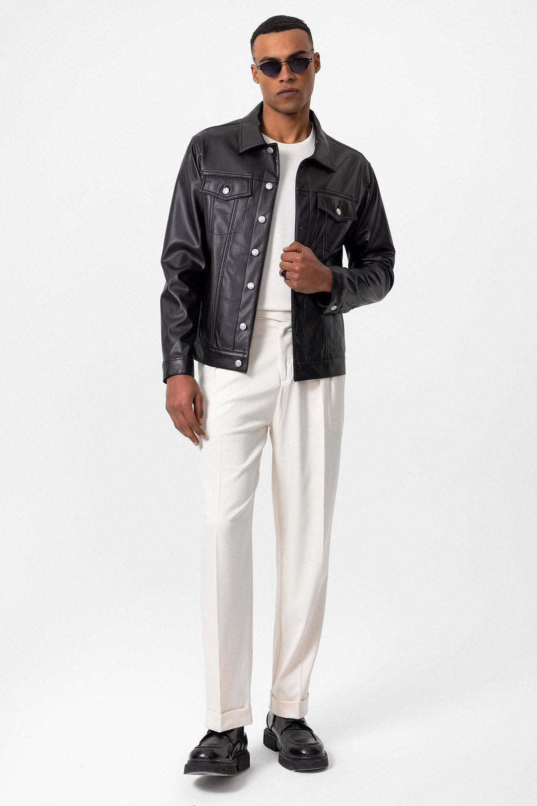 ANT Men's Slim Fit Button Closure Leather Coat - Wesley Chapel