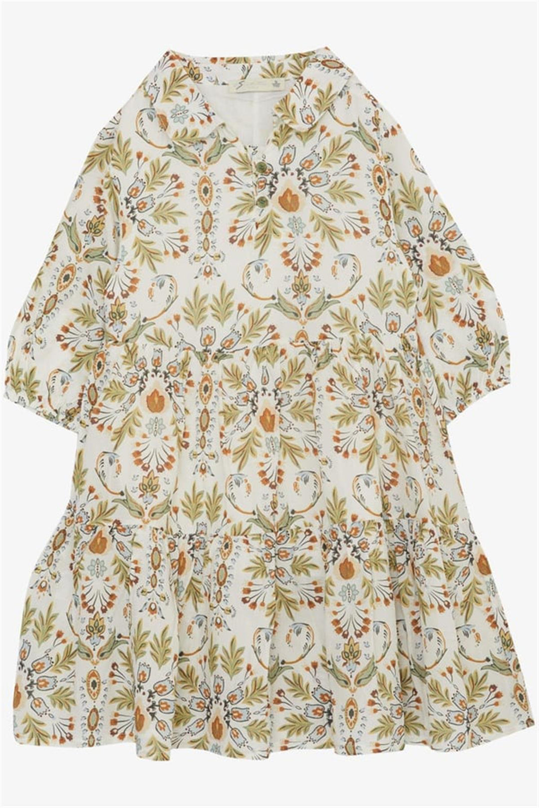BRE Escabel Girl's Dress with Flower Motif Ruffled Sleeves 5-9 Years, Ecru - Warwick