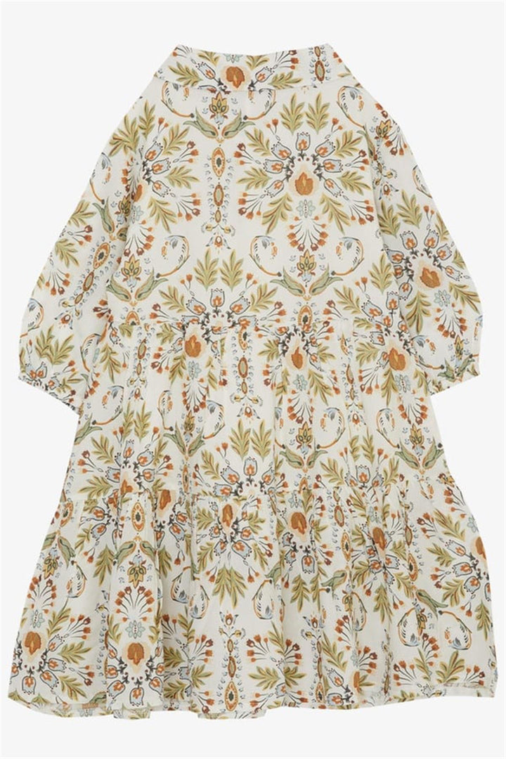 BRE Escabel Girl's Dress with Flower Motif Ruffled Sleeves 5-9 Years, Ecru - Warwick
