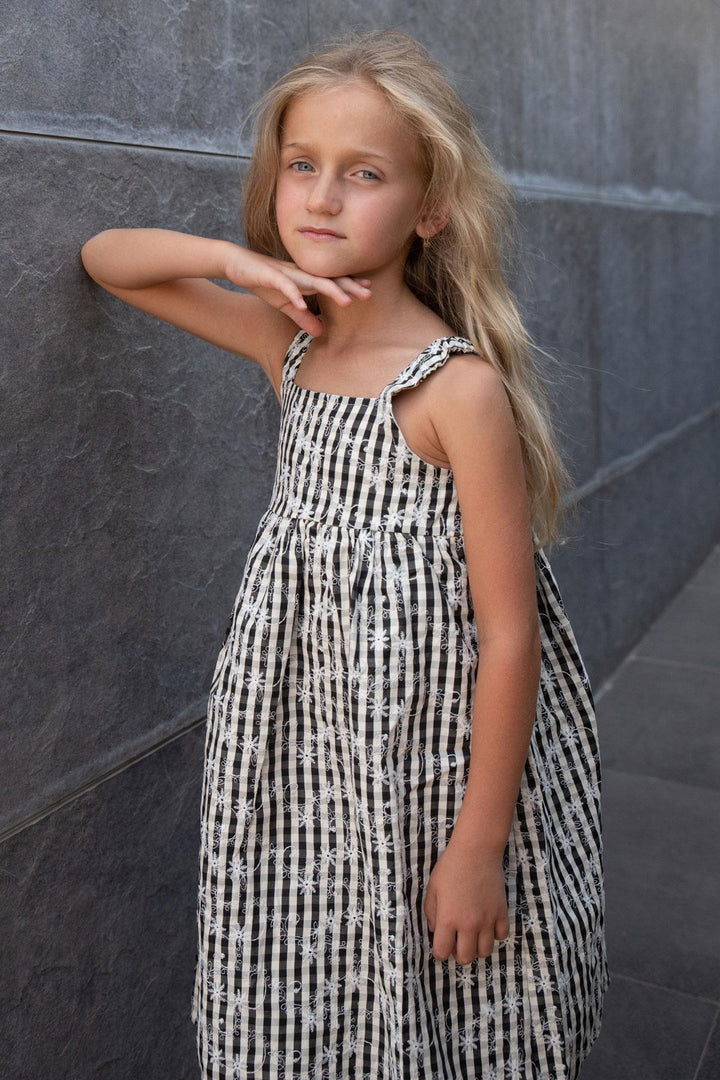 BRE Escabel Girl's Dress with Flower Embroidery Polka Dot Pattern 5-9 Years, Black - Timberwood Park
