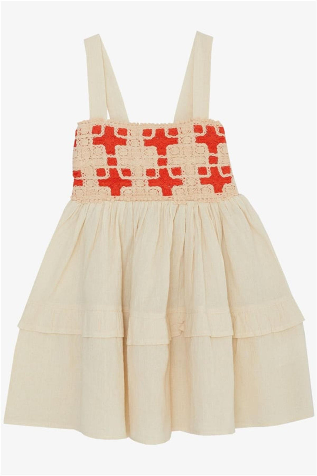BRE Escabel Girl's Dress Knitted with Straps and Motifs, 5-9 Years, Cream - Hueyapan de Ocampo