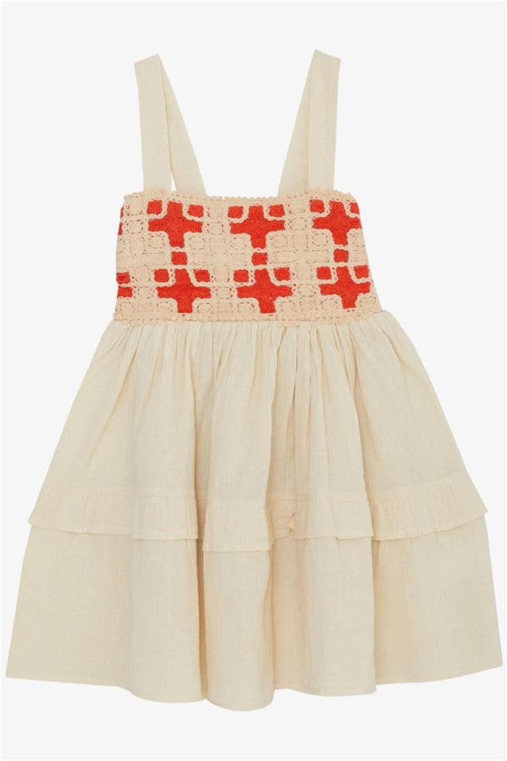 BRE Escabel Girl's Dress Knitted with Straps and Motifs, 5-9 Years, Cream - Hueyapan de Ocampo