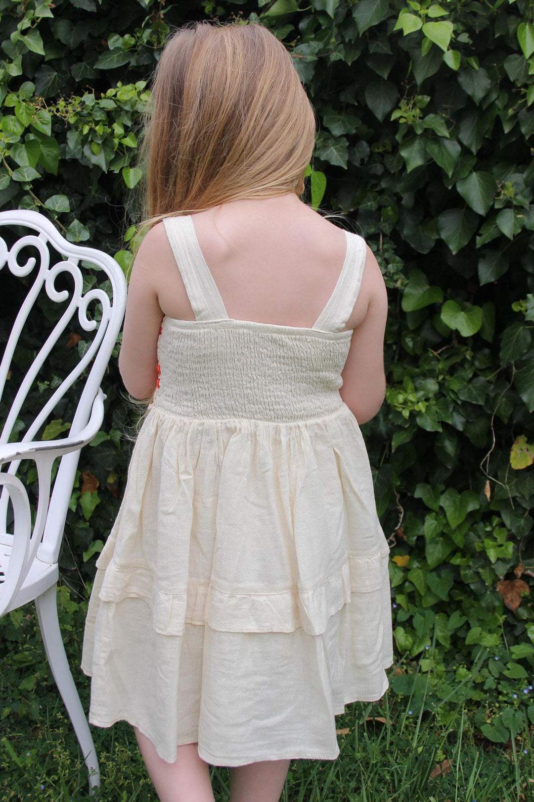 BRE Escabel Girl's Dress Knitted with Straps and Motifs, 5-9 Years, Cream - Hueyapan de Ocampo