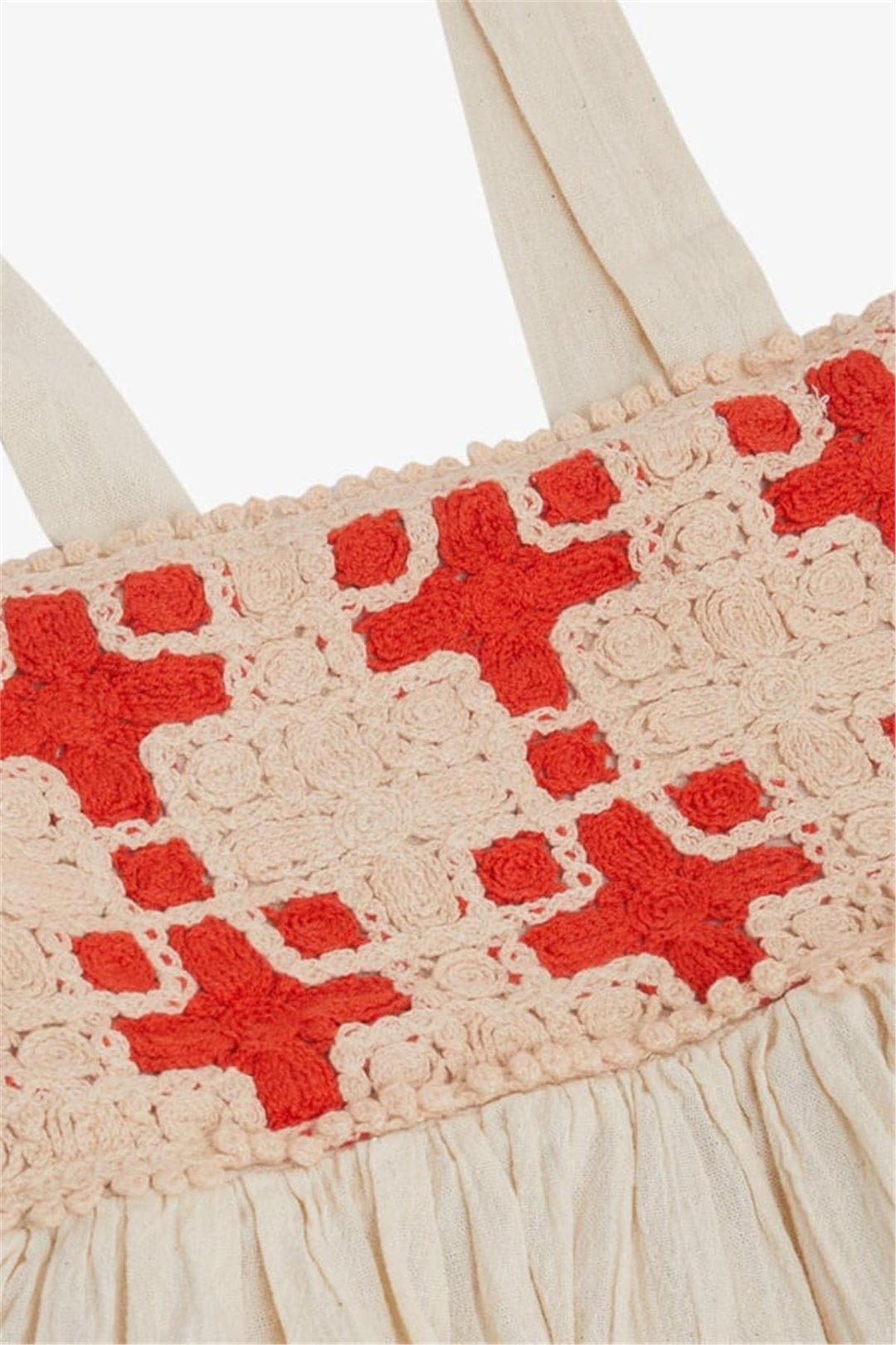 BRE Escabel Girl's Dress Knitted with Straps and Motifs, 5-9 Years, Cream - Hueyapan de Ocampo