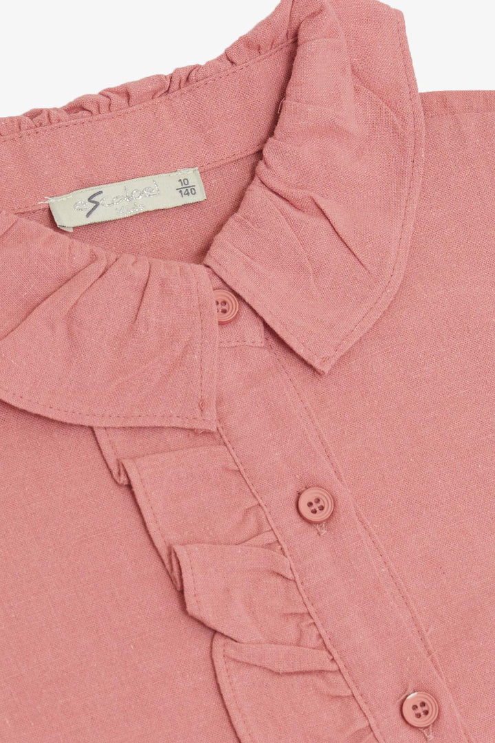 BRE Escabel Girl's Shirt with Ruffled Bib Collar Elasticated Cuffs 104 Years, Cream - Lakeshore