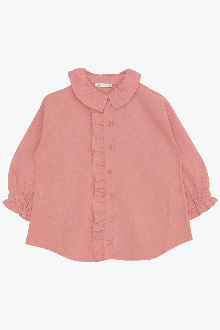 BRE Escabel Girl's Shirt with Ruffled Bib Collar Elasticated Cuffs 104 Years, Cream - Lakeshore
