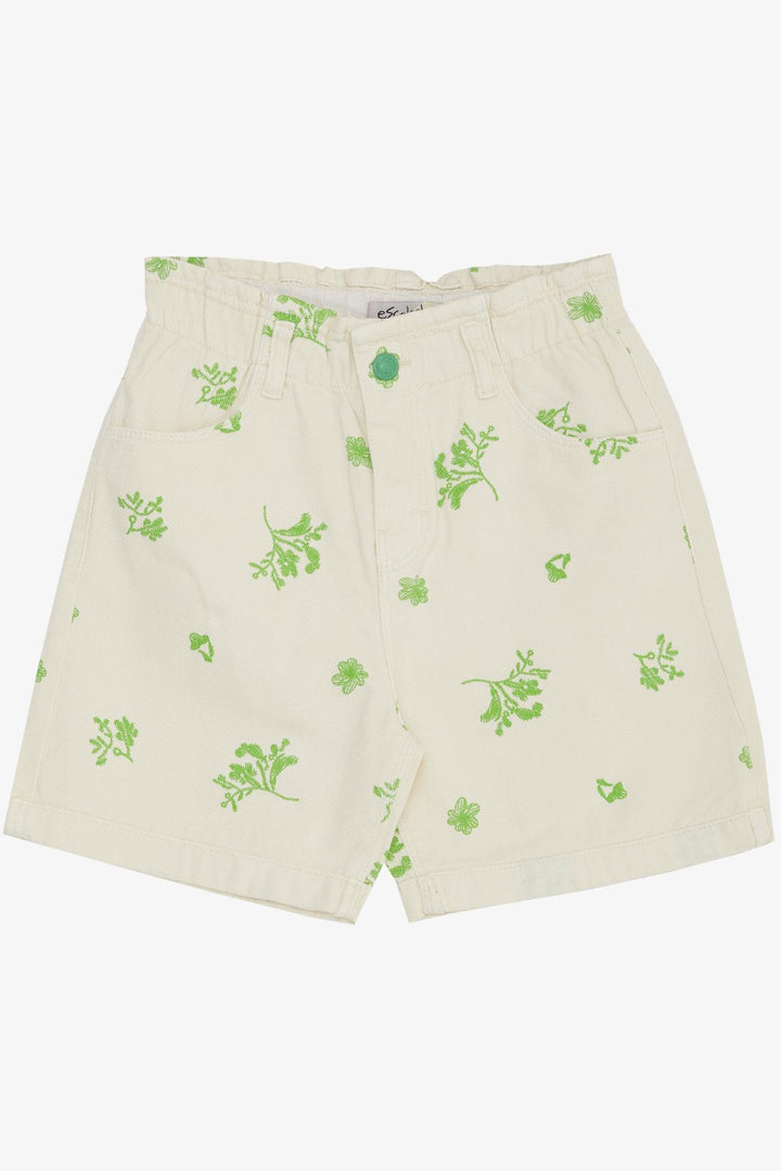 BRE Escabel Girl's Floral Patterned Denim Shorts 104 Years, Cream - Greece