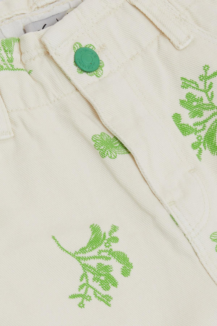 BRE Escabel Girl's Floral Patterned Denim Shorts 104 Years, Cream - Greece