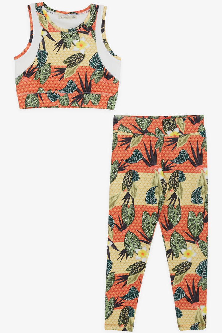 BRE Escabel Girl Child Leggings Set Floral Leaf Patterned 5-9 Years, Mixed Color - East Orange