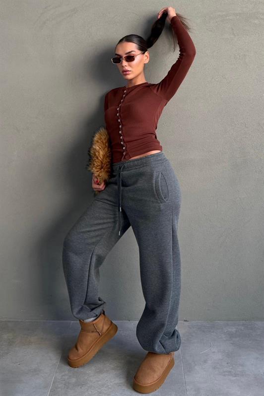 MDX Anthracite Wide Leg Comfort Fit Elastic Waist Sweatpants MG2581 - Aigáleo