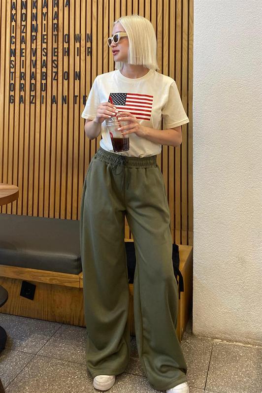 MDX Haki Adjustable Waist Wide Leg Comfort Fit Basic Women's Sweatpants MG2122 - Vlaardingen