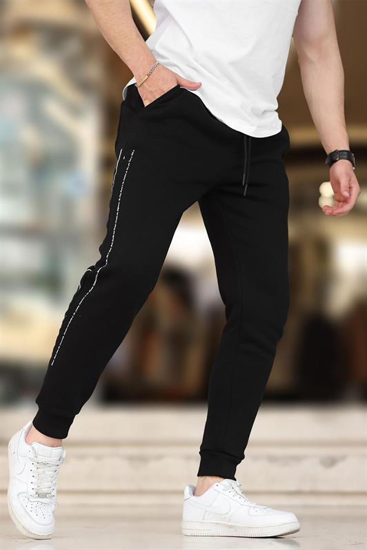 MDX Black Men's Sweatpants with Elastic Waistband and Side Striped Printed 6551 - Mason
