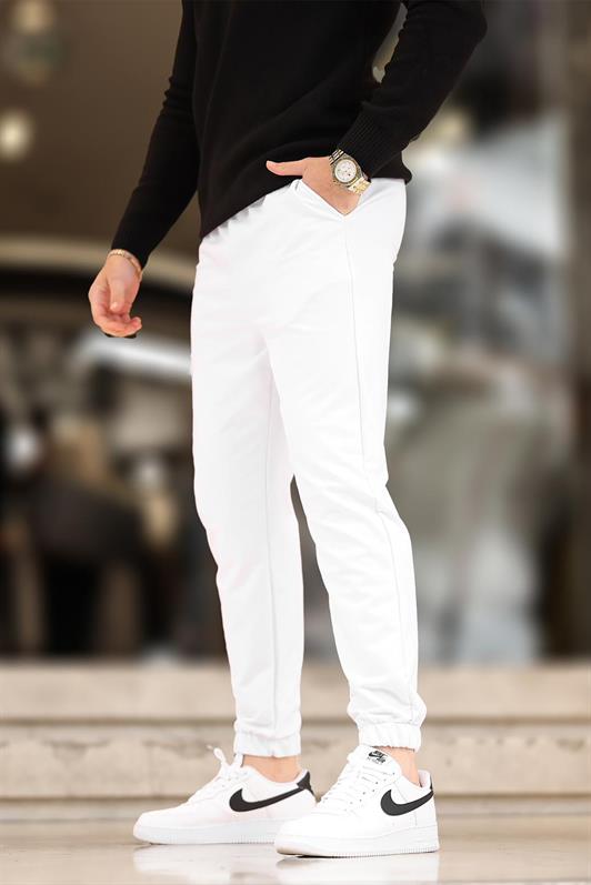 MDX White Men's Basic Pocketed Elastic Cuffed Sweatpants 6547 - Waterloo