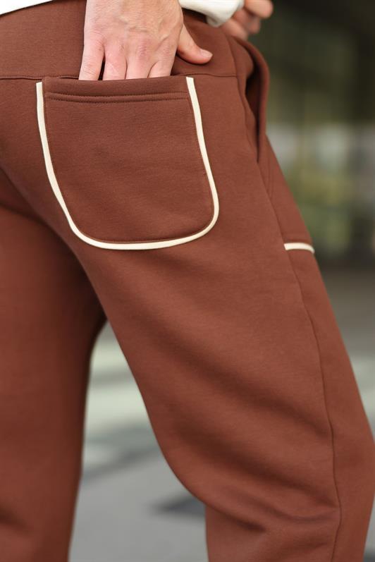 MDX Acı Kahverengi Şerit Detaylı Jogger Eşofman Altı E6581 - Wood Buffalo