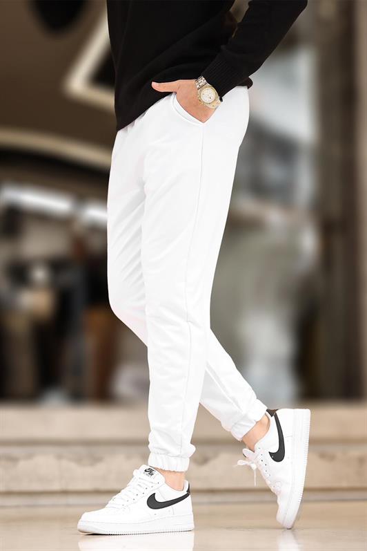 MDX White Men's Basic Pocketed Elastic Cuffed Sweatpants 6547 - Waterloo