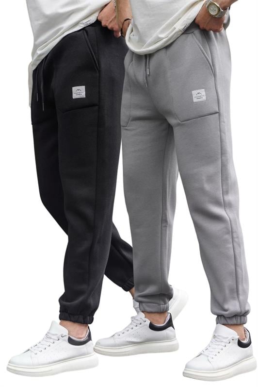 MDX Siyah/Boyalı Gri Cepli Jogger Erkek 2'Li Paket Eşofman Altı E7445 - Aberdeen