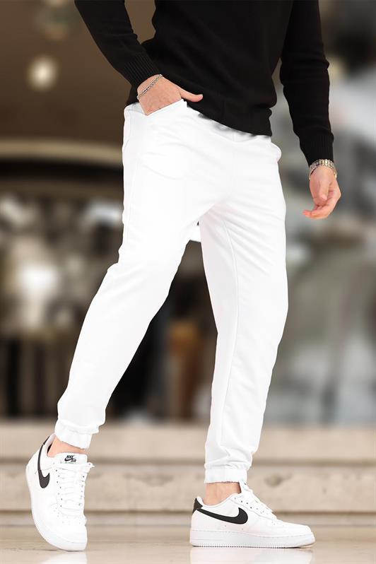 MDX White Men's Basic Pocketed Elastic Cuffed Sweatpants 6547 - Waterloo