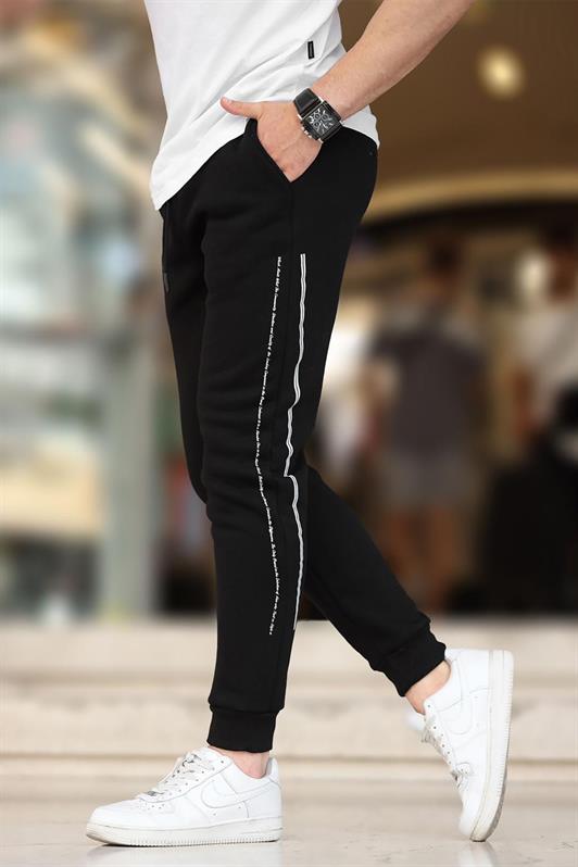 MDX Black Men's Sweatpants with Elastic Waistband and Side Striped Printed 6551 - Mason