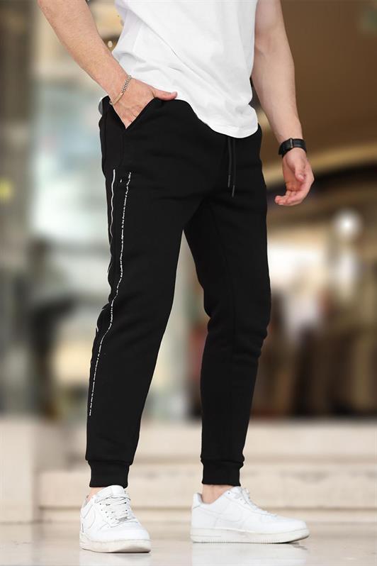 MDX Black Men's Sweatpants with Elastic Waistband and Side Striped Printed 6551 - Mason