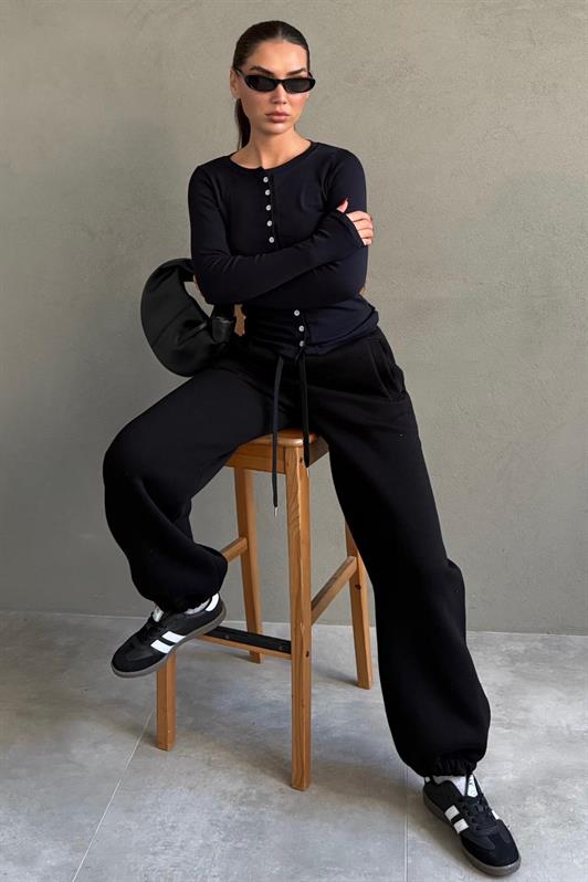 MDX Black Wide Leg Comfort Fit Elastic Waist Sweatpants MG2581 - Leamington