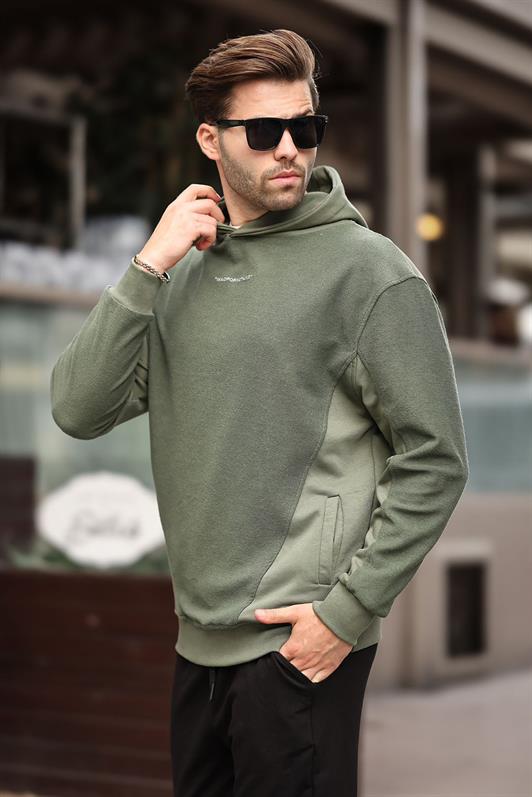 MDX Haki Hooded Pocket Detailed Embroidered Men's Sweatshirt 7050 - Meppen